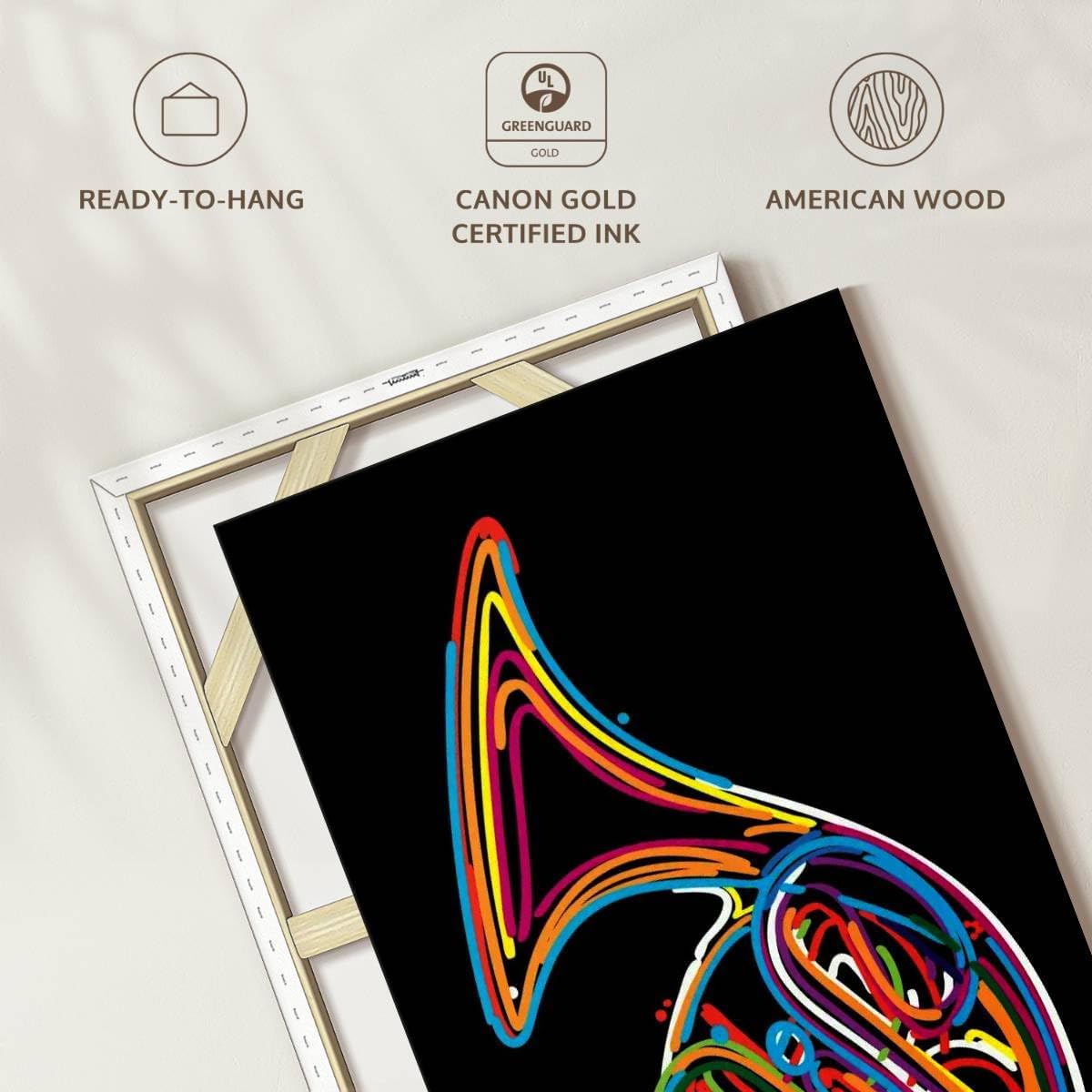 ElephantStock - French Horn In Colors Wall Art - Vertical Canvas Wall Art - Living Room Wall Decor - Digital Art Music Canvas Art - Black And Turquoise Decor - 34