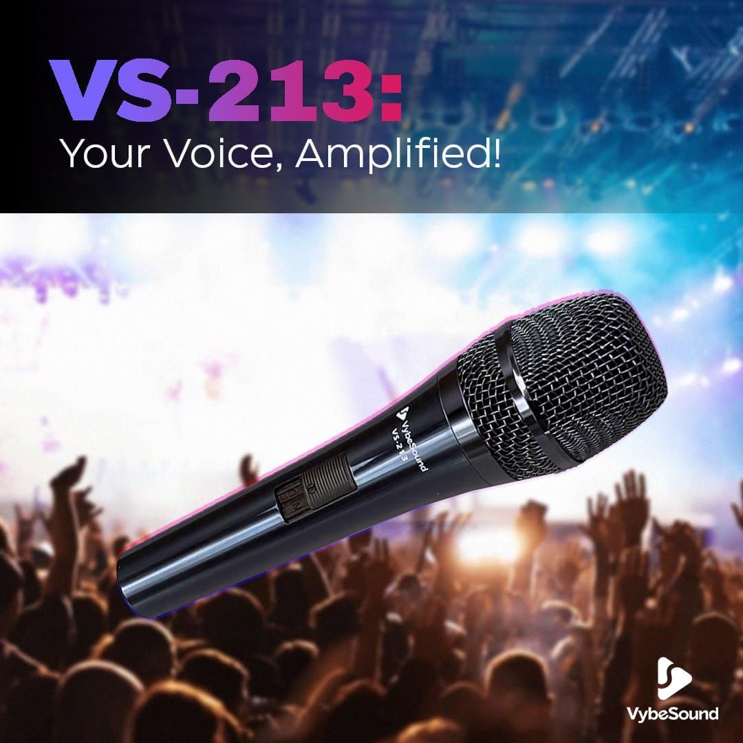 VS-213 Professional Dynamic Vocal Microphone 13ft XLR Cable, On/Off Switch, Noise-Canceling Mic for Karaoke, Singing, Podcasting, Live Stage, and Studio Recording