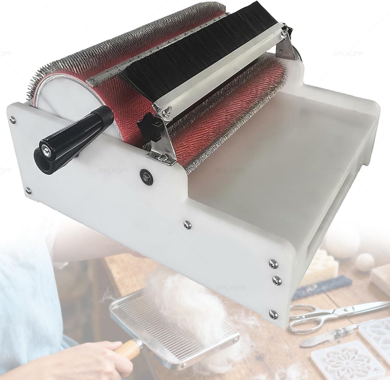 Drum Carder Machine,8” & 16” Width for Large-Scale Wool Carding,High-Efficiency Manual Wool Combing Machine with 90tpi Needles for Fast Fiber Blending & Felting Batts 40CM/16inch