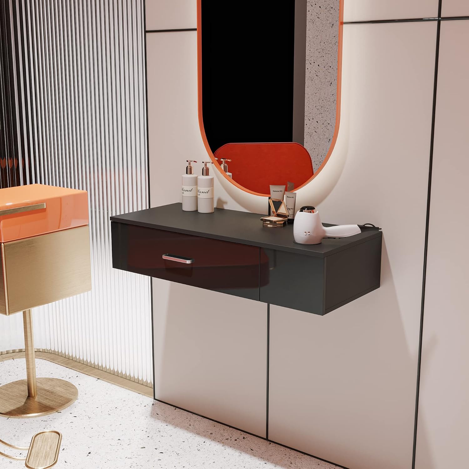 Generic Wall Mount Salon Stations for Hair Stylist,Barber Hair Stations for Salon Beauty Spa Equipments, Black