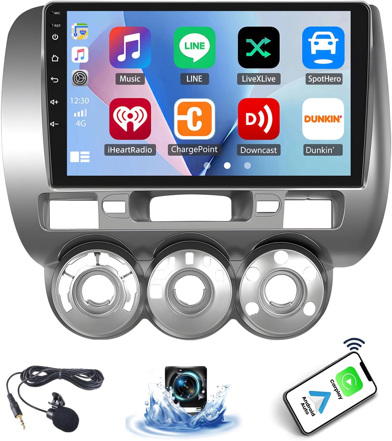 4+64G Android 14 Car Stereo Compatible with Honda Fit Jazz GD 2002-2008 Radio Upgrade 9 Inch Touch Screen with Wireless Carplay Android Auto AHD Backup Camera Mirror Link GPS SWC WiFi FM