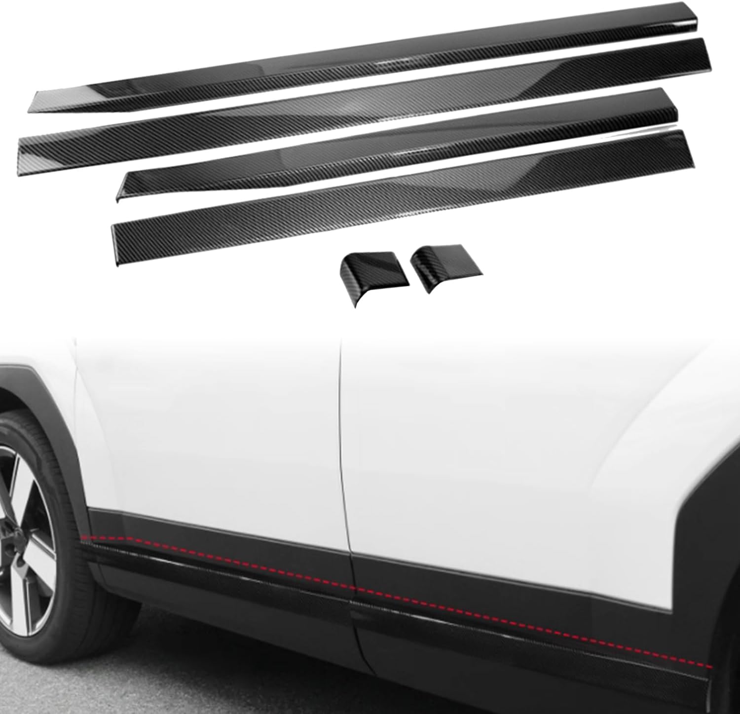 for Hyundai Santa Fe MX5 2025 2026 Carbon Style Exterior Side Door Body Molding Strips Decor Cover Trim ABS Car Accessories 6pcs