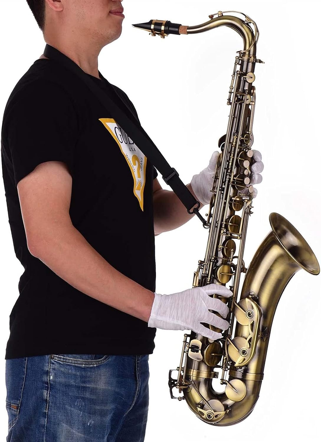 Antique Finish Bb Tenor Saxophone Sax Brass Body White Shell Keys Woodwind Instrument with Carry Case Gloves Sax Neck Straps Student Saxophone (Color : EB Alto Saxophone)
