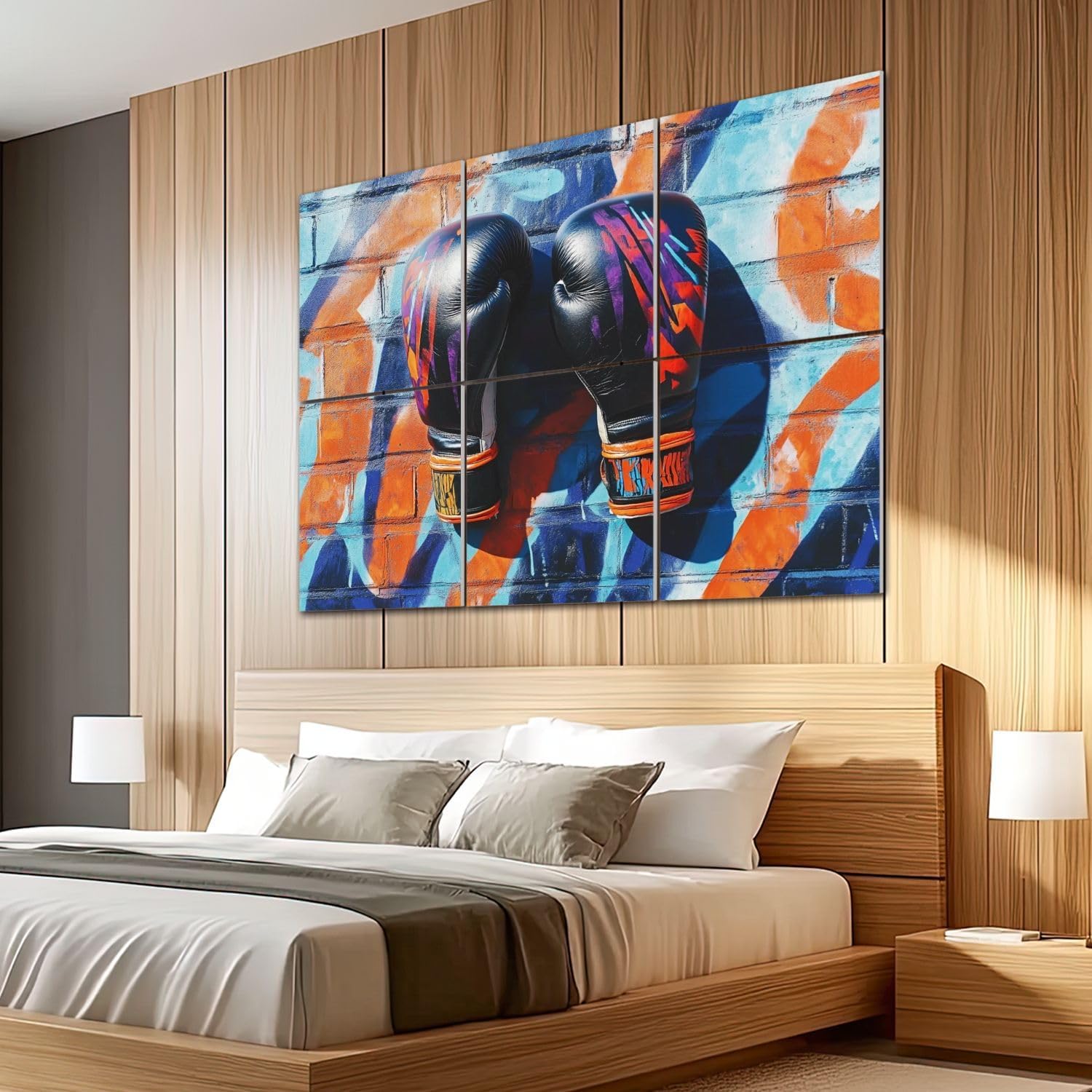 6 Pack Art Acoustic Panels Sound Absorbing Graffiti Boxing Gloves Sport Modern Abstract Patterns Vibrant Color Decorative Soundproof Wall Panels Self Adhesive for Recording Studios Office 72