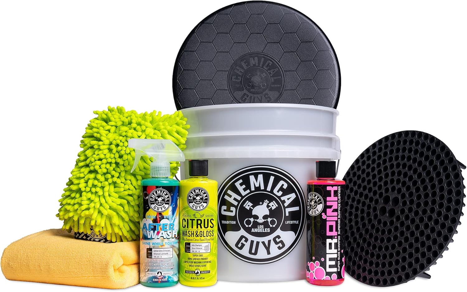 Chemical Guys HOL_128 Car Cleaning Kit, with Car Wash Soap, Car Wash Bucket and 16oz Car Care Cleaning (8 Items)