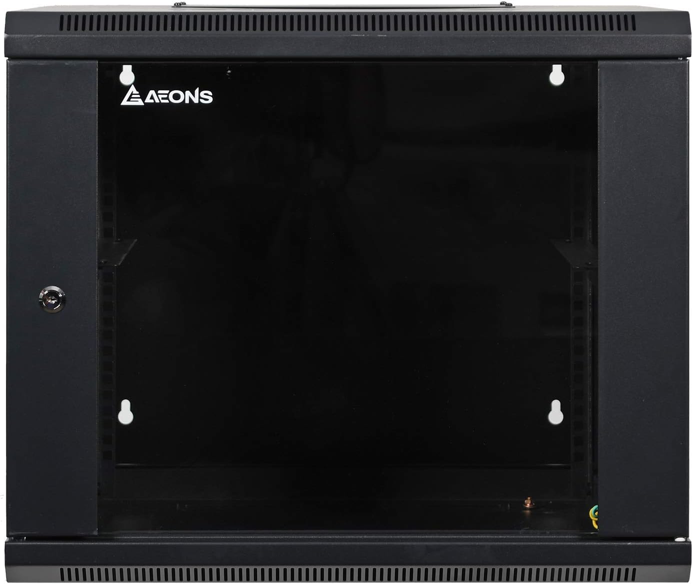 AEONS 9U Professional Wall Mount Server Cabinet Enclosure Double Section Hinged Swing Out 19-Inch Server Network Rack with Locking Glass Door Black (Fully Assembled)