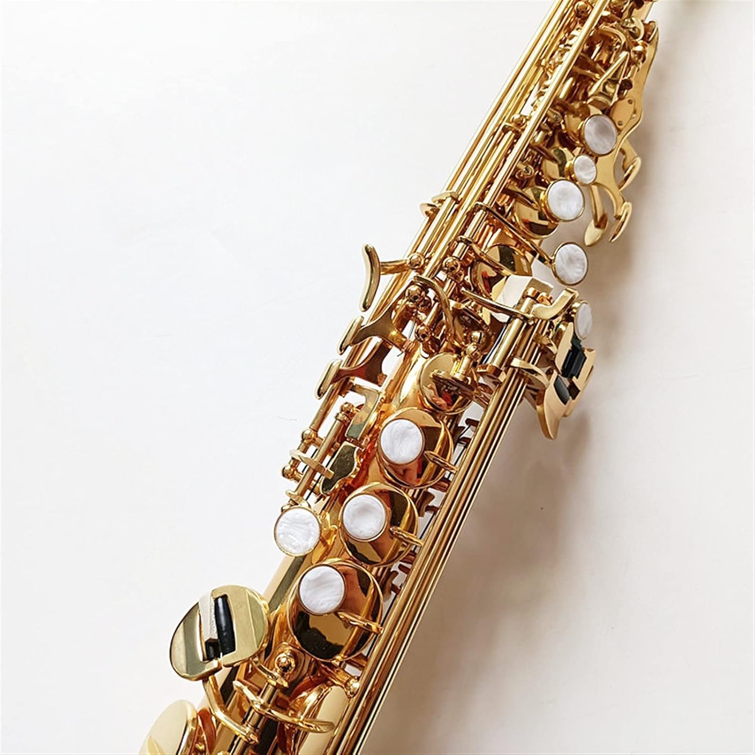 Brass Straight Bb Flat Sax Saxophone Woodwind Instrument Natural Shell Key Carve Pattern with Carry (Color : 1)