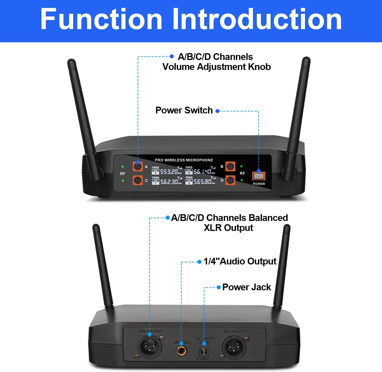 LK4 Wireless Microphone System – 4 Reliable Handheld Mics, 200FT UHF Range, Clear Sound & Stable Signal for Karaoke, DJ, Parties, Church & More! Durable, Plug-and-Play Setup