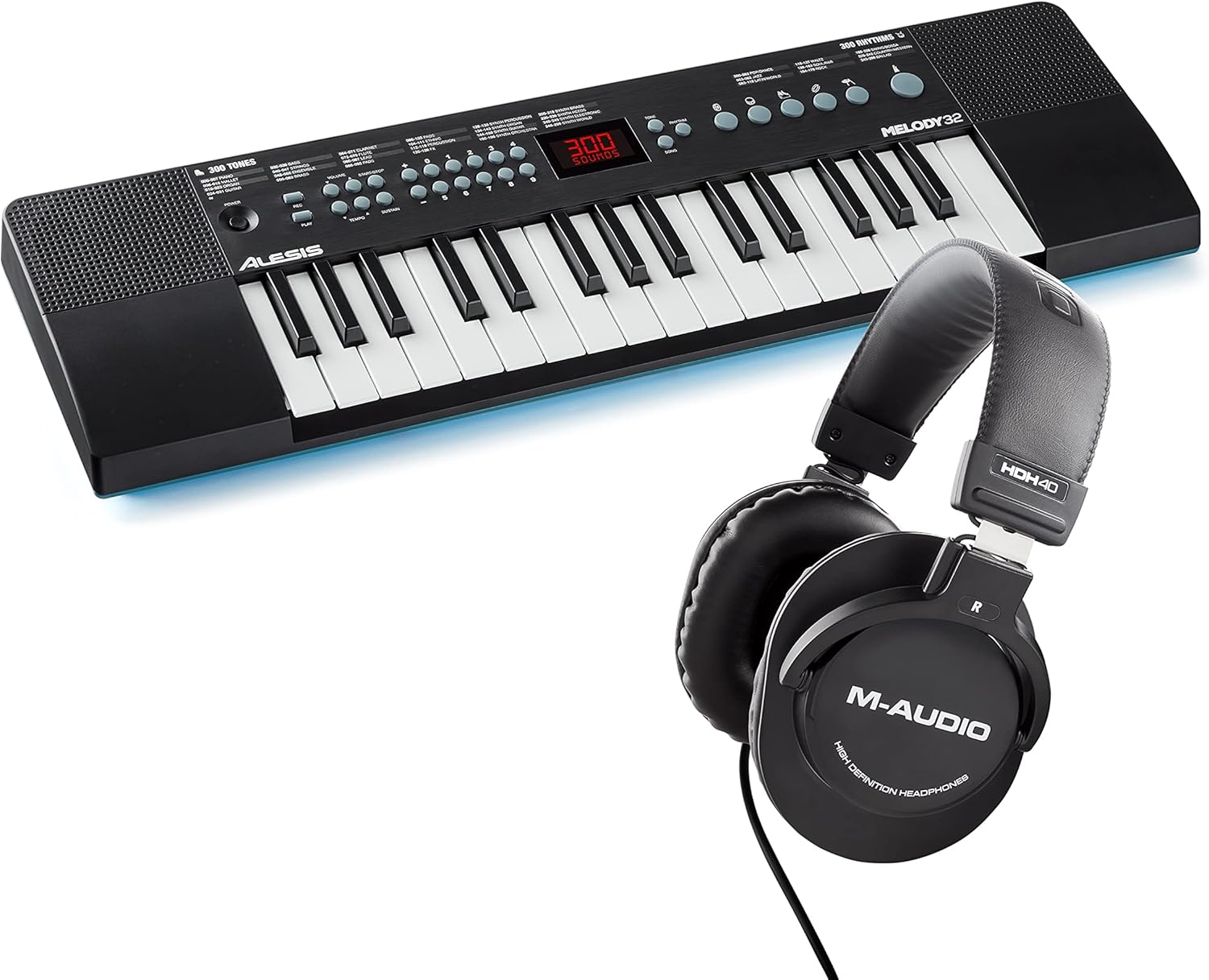Alesis Melody 32 and M-Audio HDH40 – Electric Keyboard Digital Piano with 32 Keys, Speakers, USB-MIDI Connectivity, Headphones and Piano Lessons