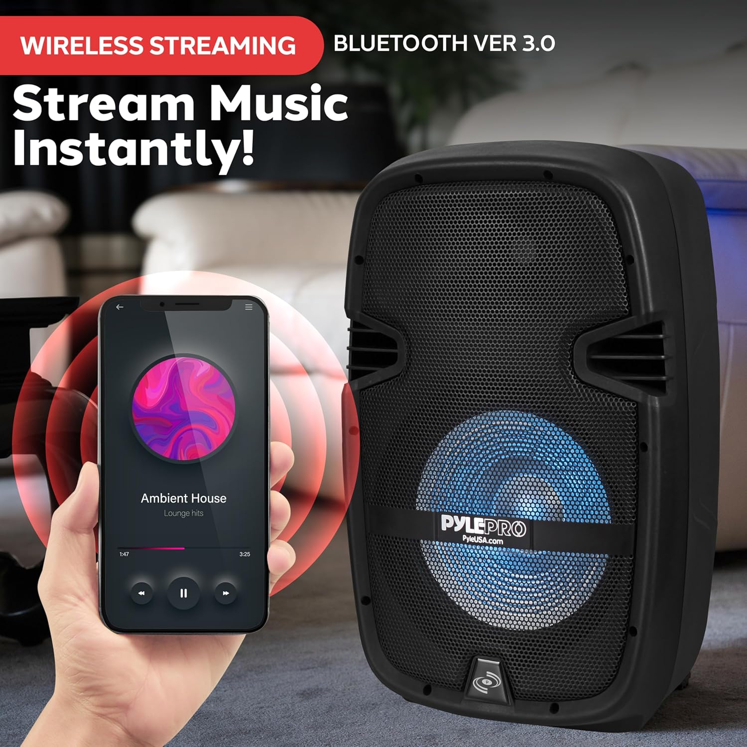 Pyle PA Speaker DJ Mixer Bundle - Portable Wireless Bluetooth Sound System w/ USB SD XLR 1/4