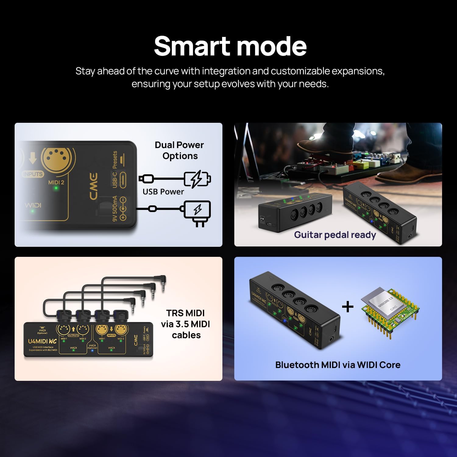 CME U4MIDI WC + 4-Pack 3-FT TRS MIDI Cables - Hybrid MIDI Interface with Router, Mapper & Filter + 4-Pack 3-FT TRS 3.5 (1/8