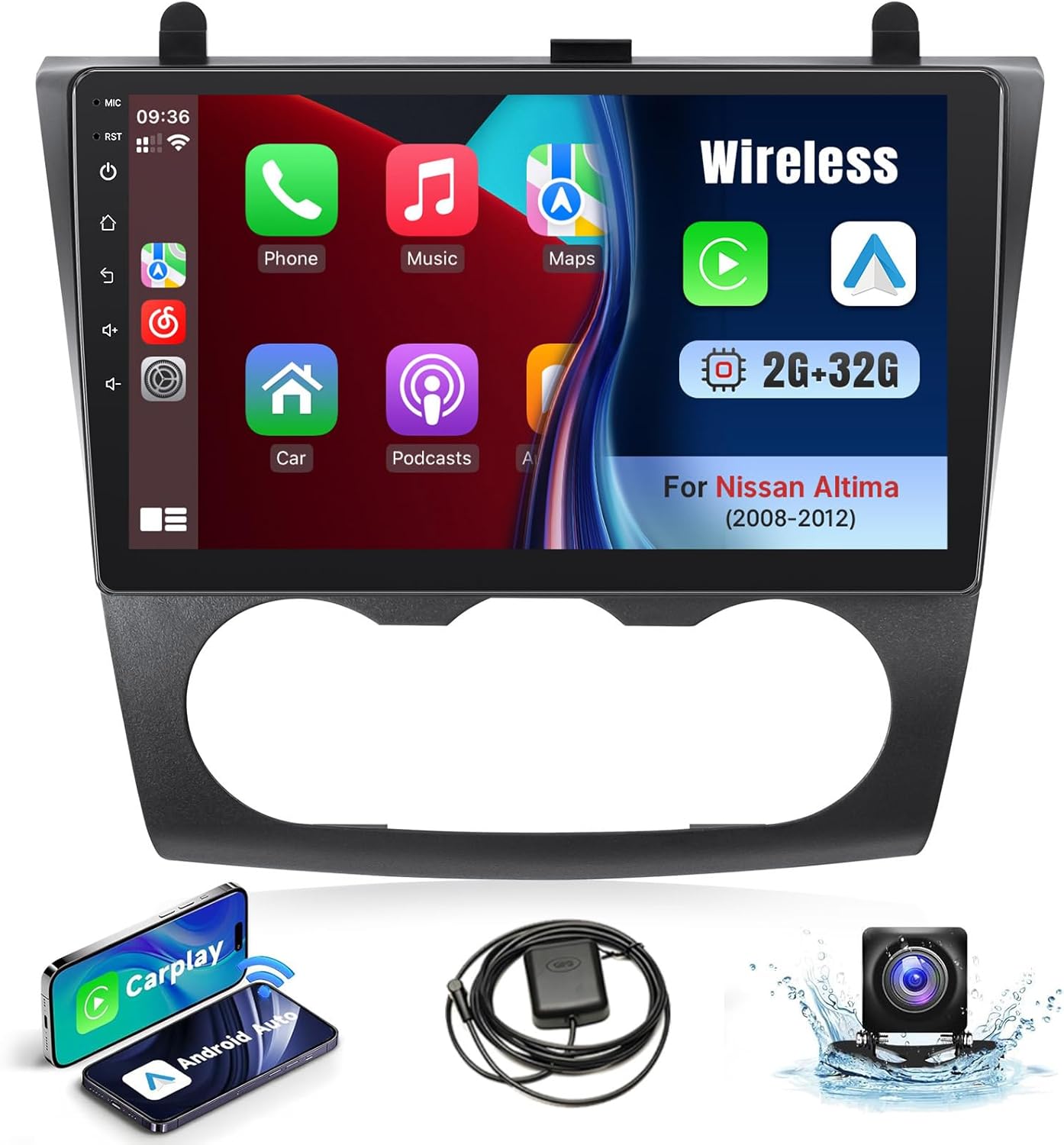 Leadfan Car Stereo Radio for Nissan Altima 2008 2009 2010 2011 2012 Wireless CarPlay Android Auto, 9