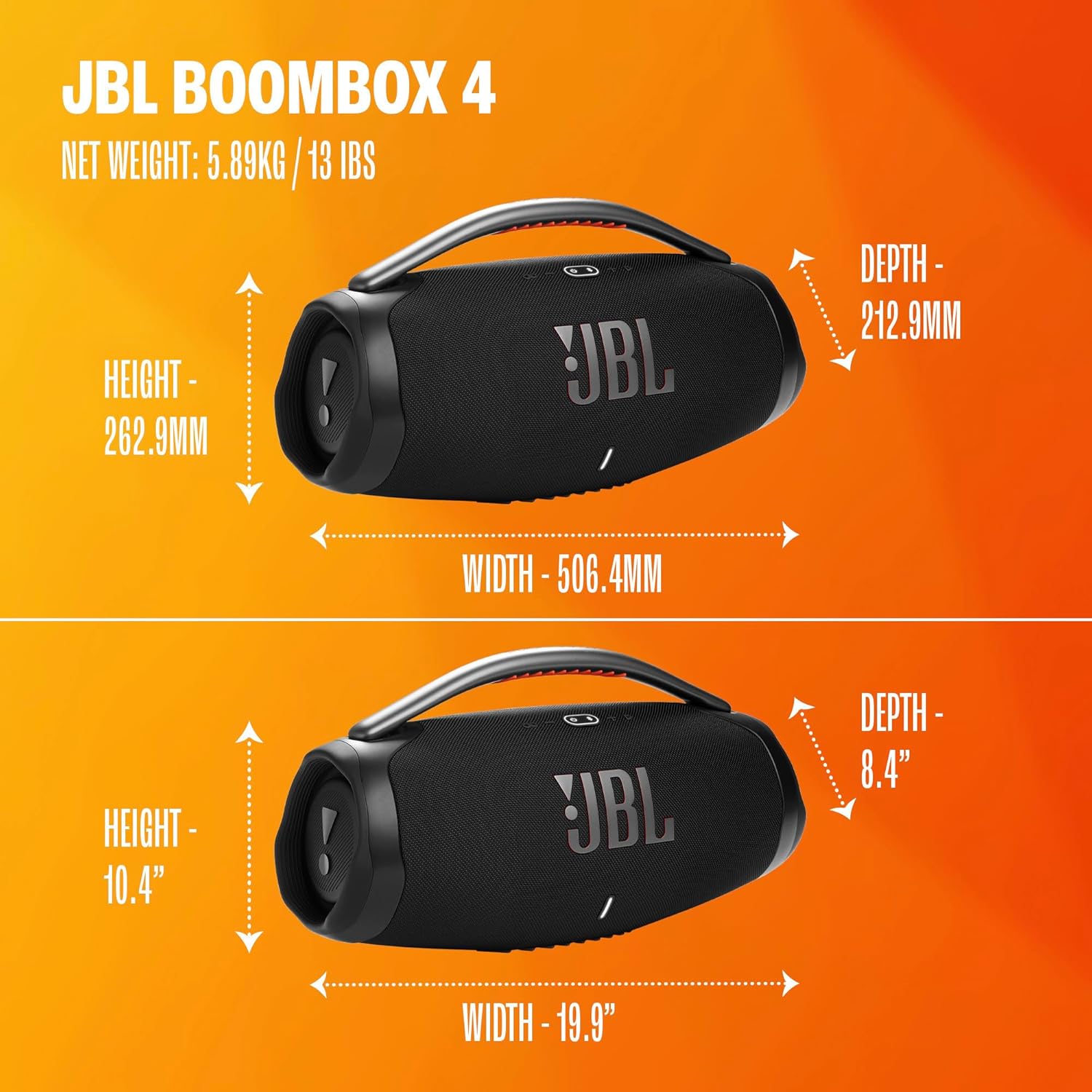 JBL Boombox 4 - Most Powerful Portable Waterproof Speaker with Massive Pro Sound, Up to 34 Hours of Playtime, & Multi-Speaker Connection by Auracast™ (Black)