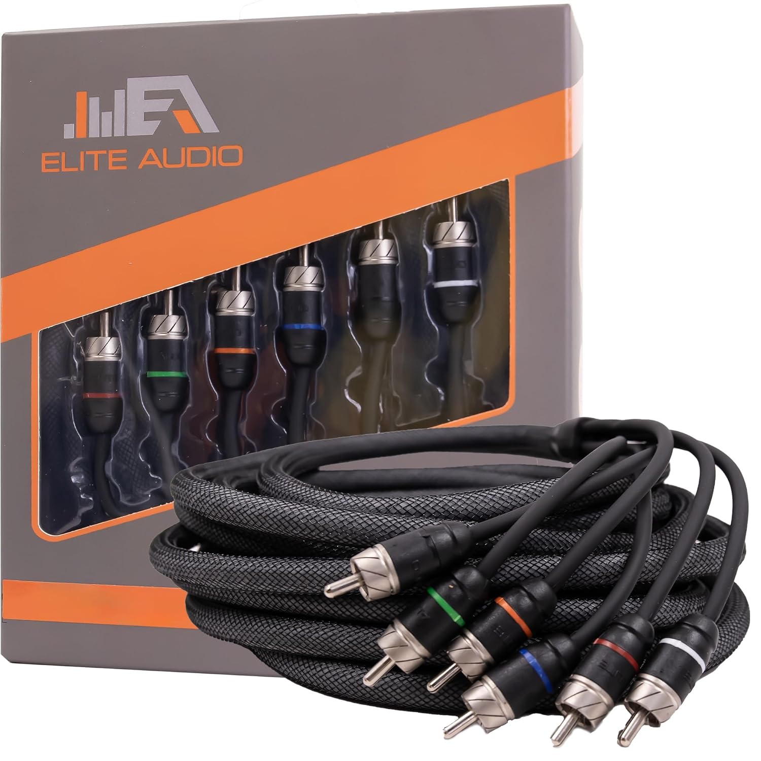 Elite Audio Premium Series 20ft. 6-Channel Car Audio RCA Cable – Double Shielded, Oxygen Free Copper, Noise Reducing Audio Cable for Amplifiers, Subwoofers, Speakers, and Processors – PRM620