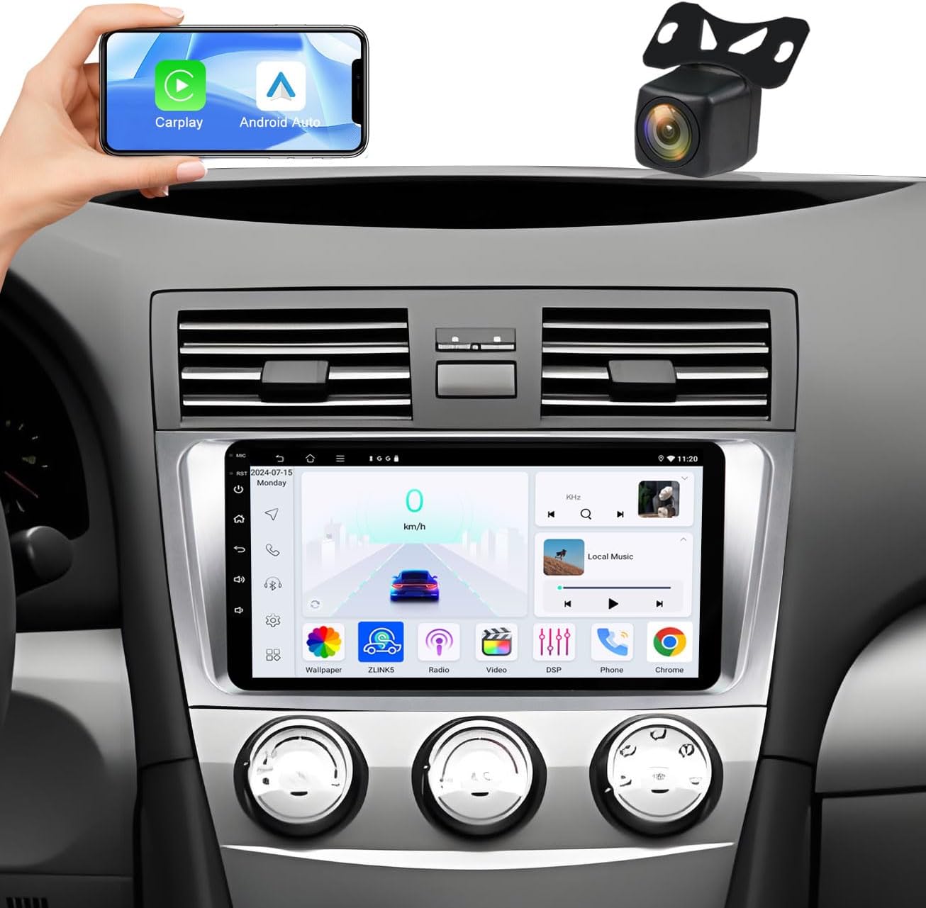 2+32G Android 13 Car Radio for Toyota Camry 2007 2008 2009 2010 2011, 9'' QLED Touch Screen Car Stereo with Carplay Android Auto, AHD 1080P Backup Camera, GPS, Bluetooth 5.4, FM/RDS Radio, SWC