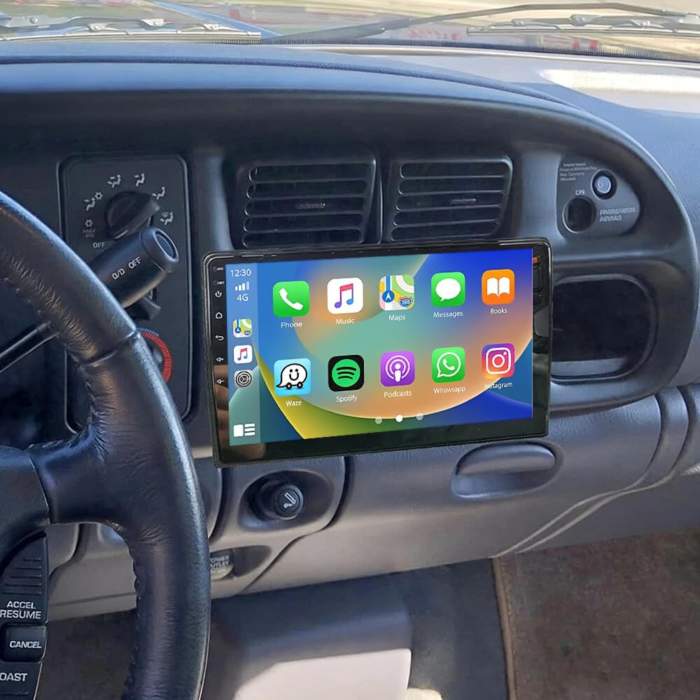 Car Stereo Radio Compatible for Ram 1500 2500 3500 1994-2002 with Carplay Android Auto GPS Navigation 9in Touchscreen Car Radio Player with Bluetooth WiFi SWC Mirror Link Split Screen + Backup Camera
