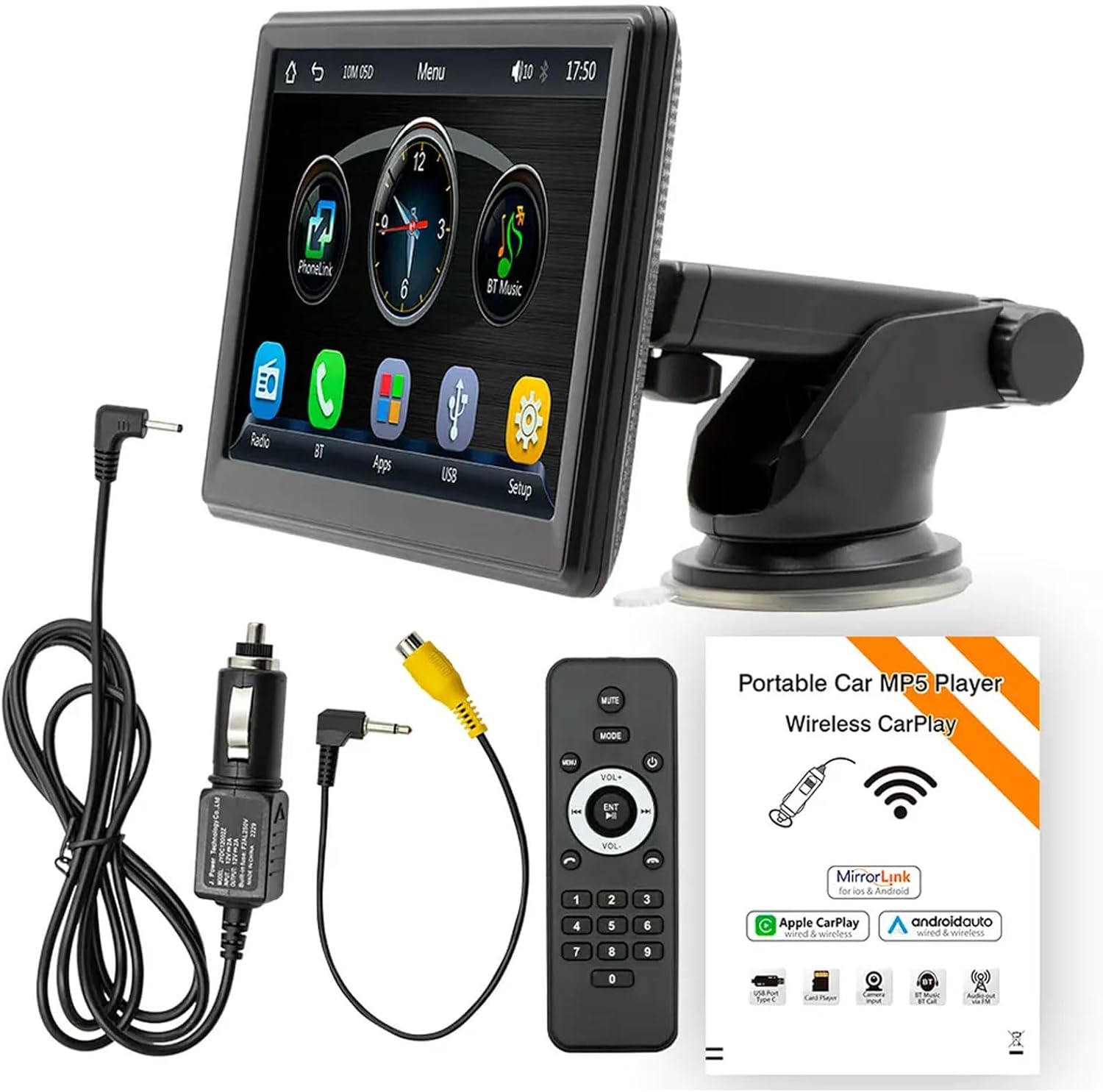 2 Din 7'' Portable Car Stereo Player Touch Screen Universal Wireless Carplay & Android Auto USB BT FM Mirror Link (Excluding Masking)