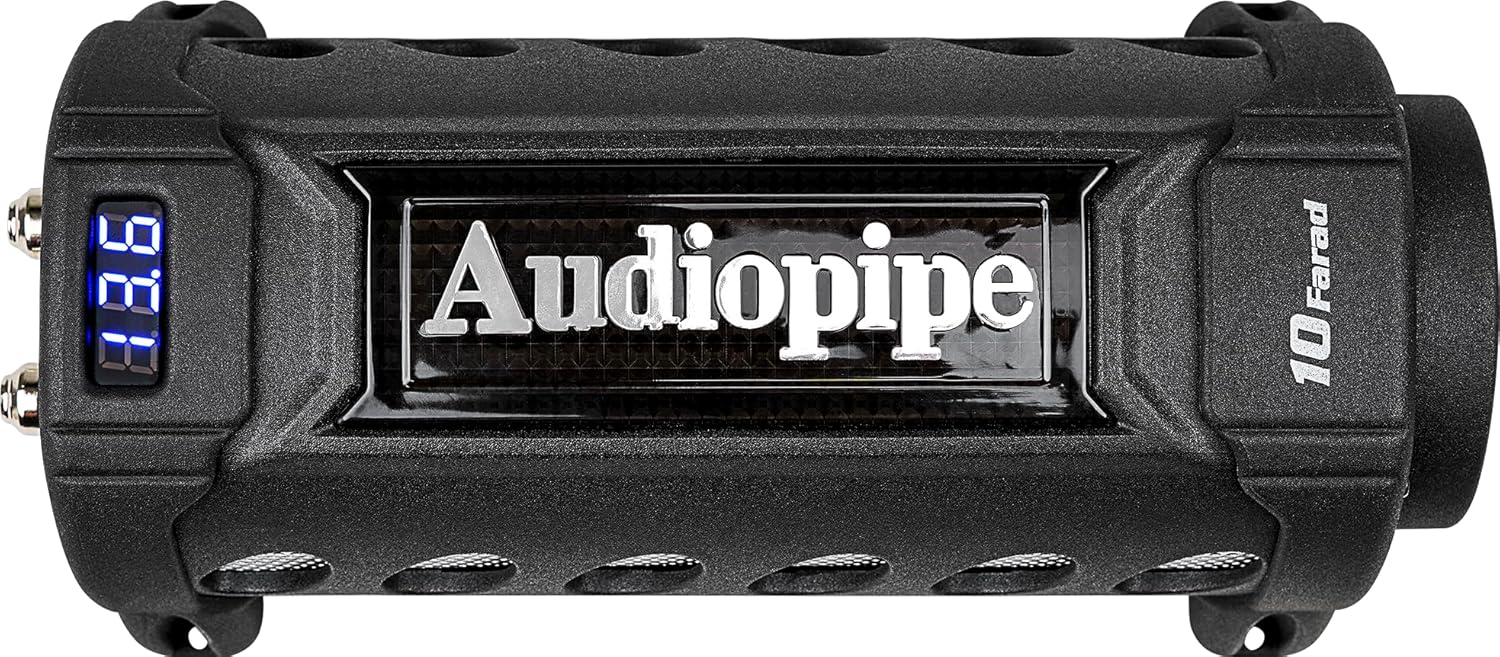 Audiopipe Car Audio 24 Volt Surge Power 10 Farad Capacitor Kit for Car Stereo Amplifier with Digital Display and Electronic Protection, Black (ACAP-D10000)