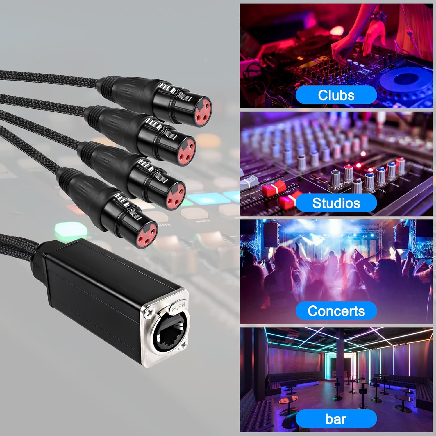 XMSJSIY Audio Snake 4 Channel 3 Pin XLR Extender Multi Network Receiver to Ethercon Cable for DMX512 XLR Male/Female to RJ45 Female Over Braided Cat5/6/6e Stage Lighting Recording-2.5FT 2Pcs