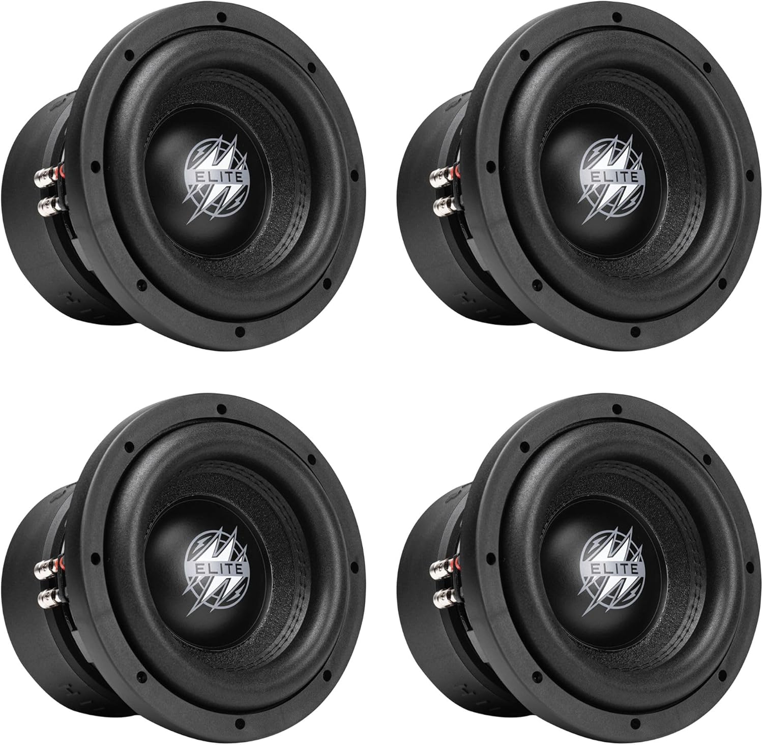 Hifonics 4 Pack Elite 8 Inch Car Mount Subwoofer with Dual 2 Ohm Voice Coil Speaker 1200 Watt Peak Power Mobile Amplifier System, Black