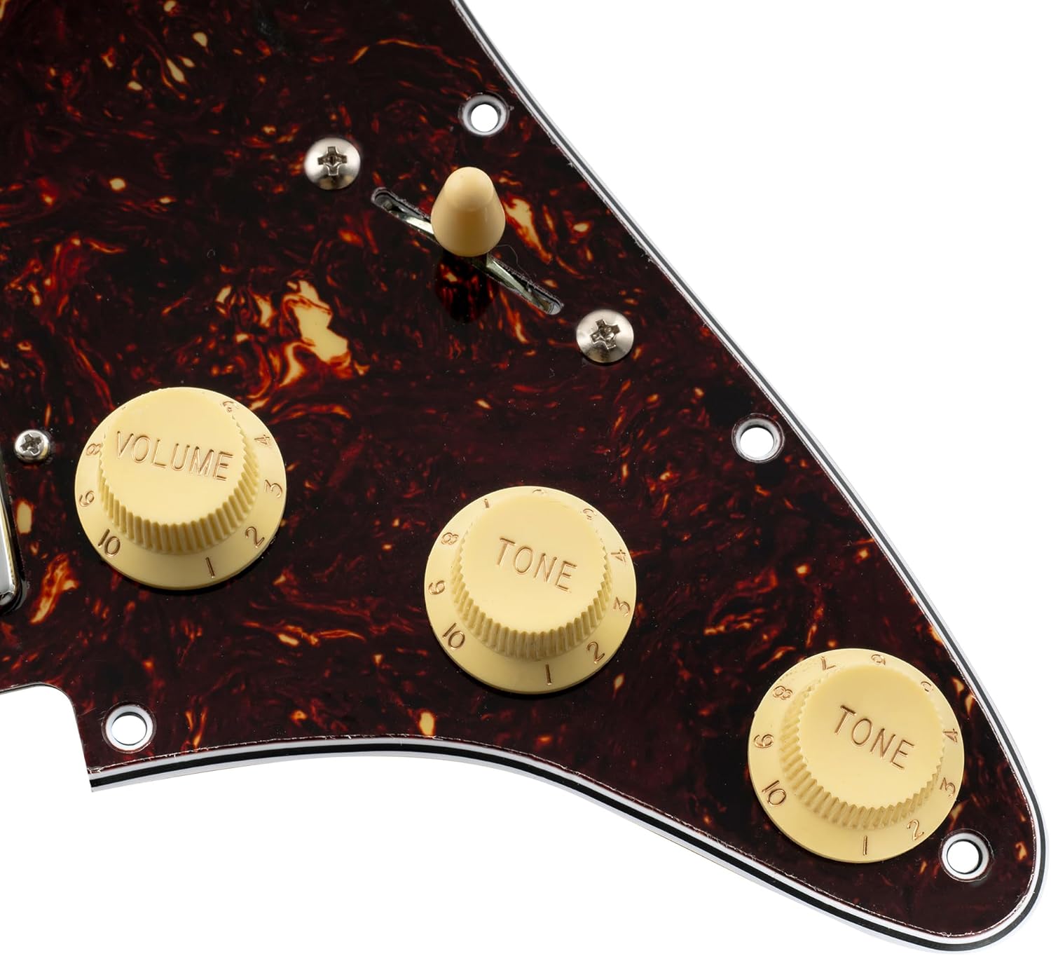 Musiclily Pro HSS Pre-wired Pickguard ST Guitar Loaded Pickguard with Artec Alnico 5 Single Coil Humbucker Pickups for American/Mexico Squier Strat Style Electric Guitar, 4ply Tortoise Shell