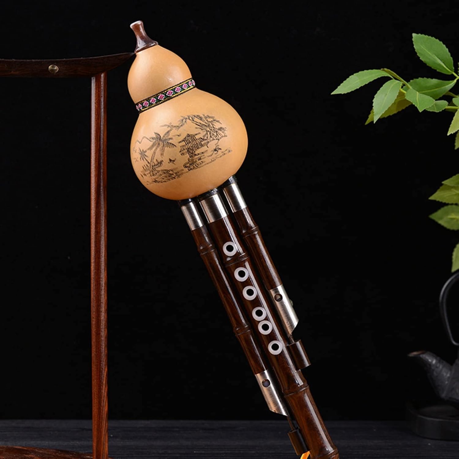 FLFL Hulusi Musical Instrument Cucurbit Silk Ebony Wood with Bamboo Push-Pull Rod Cucurbit Silk (Color : Bb)
