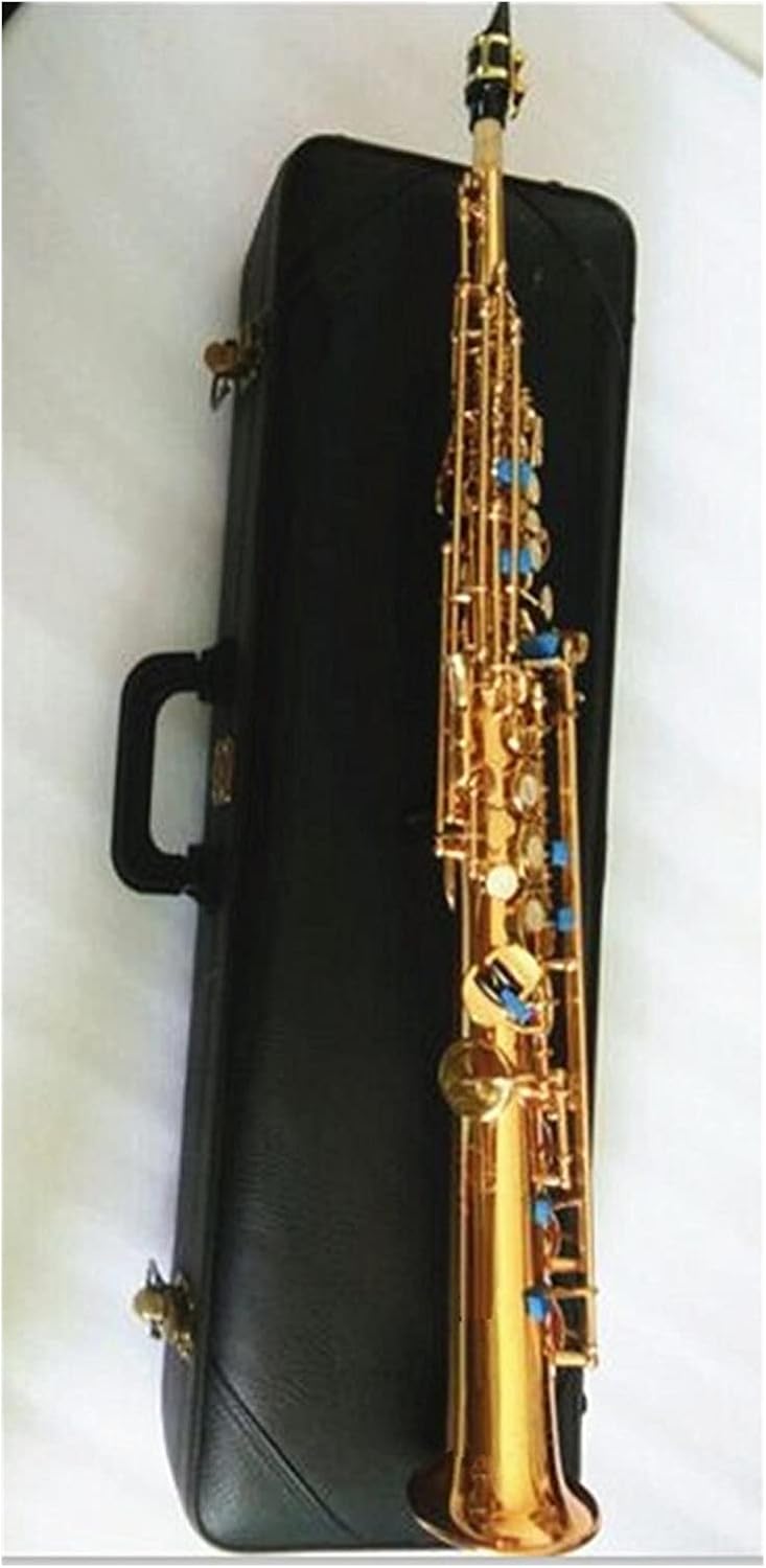 Sax Beginners Kit Soprano Saxophone Plated Body Gold Lacquer Key Brass Saxophone Straight Pipe B(b) Musical Instrument with Hard Case Wind Instrument