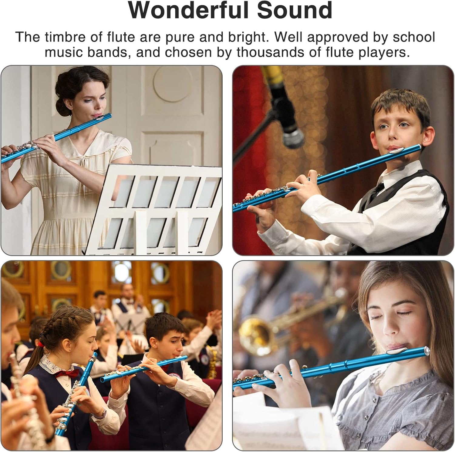 Flutes, Closed Hole C 16 Keys Flute Instrument, Student Flute for Beginner School Orchestra Band, with Cleaning Kit, Carry Bag, Strap, Probe Rod, Gloves (Sky Blue)