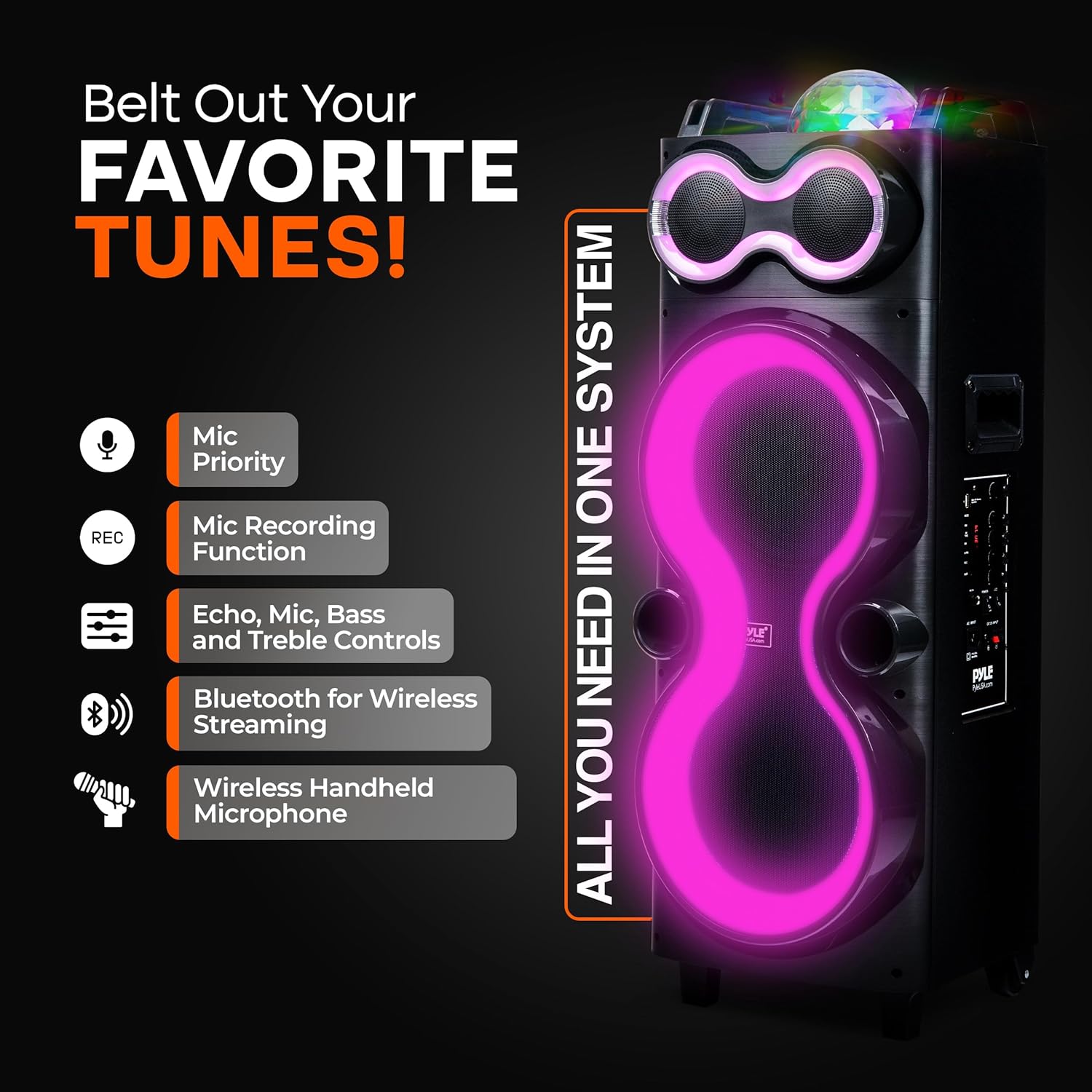 Pyle Bluetooth Speaker System with Wireless Mic, 240W PA and Karaoke Machine, Dual 10