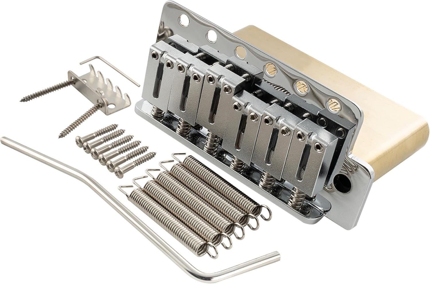 Musiclily Ultra 56mm (2-7/32 inch) American Vintage Style 6-Screw ST Tremolo Bridge with Modern Brass Saddles 42mm Solid Brass Block Push-In Arm for Strat Style Electric Guitar, Chrome