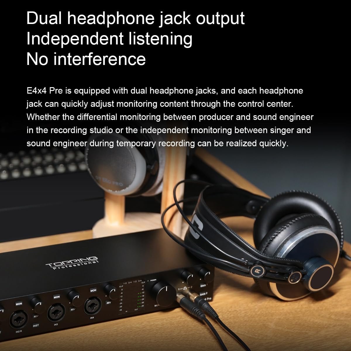 TOPPING E4X4 Pre USB Audio Interface - Dual USB-C Ports, 24bit/192kHz, 4IN/4OUT, Dual Headphone Outputs, Low Noise, Real-Time Monitoring, Mixer, for PC, Mac, iPhone, Professional Recording(Black)