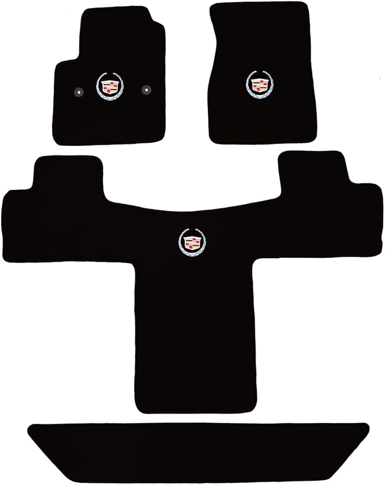 Custom Fit 3-Row 4pc Carpet Floor Mats Compatible with Cadillac Escalade ESV 2015-2020 (2nd Row Captain Seats) with Silver Crest Logo on First Two Rows - Black