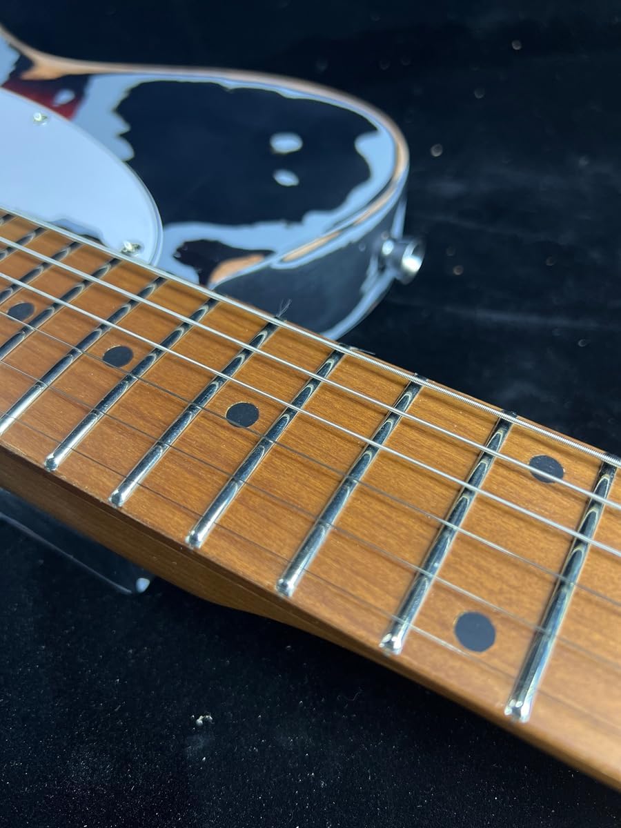 6 Strings Road Worn Black Over 3 Tone Sunburst Distressed Electric Guitar Alder Body, Maple Neck 3 Saddle Bridge, Black Pickguard