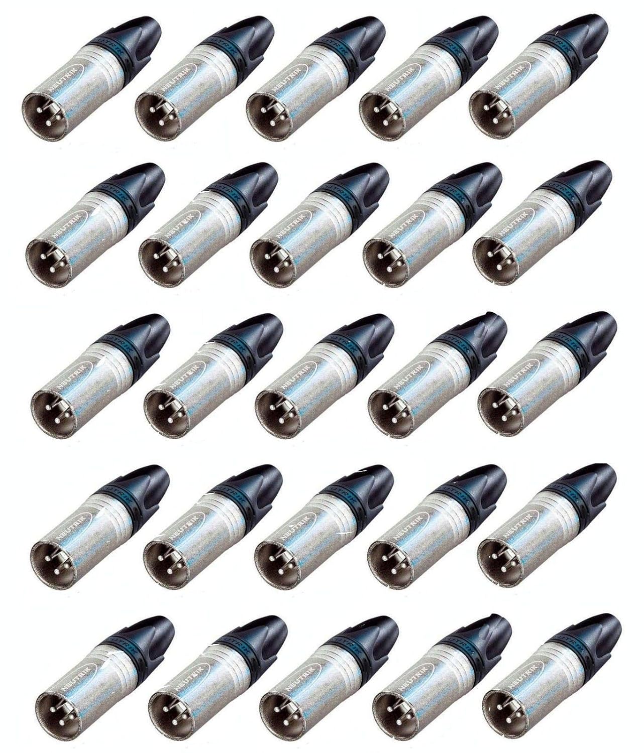 25 Pack Neutrik NC3MXX 3 Pin Male XLR Mic Connector Nickel case, Silver Contacts
