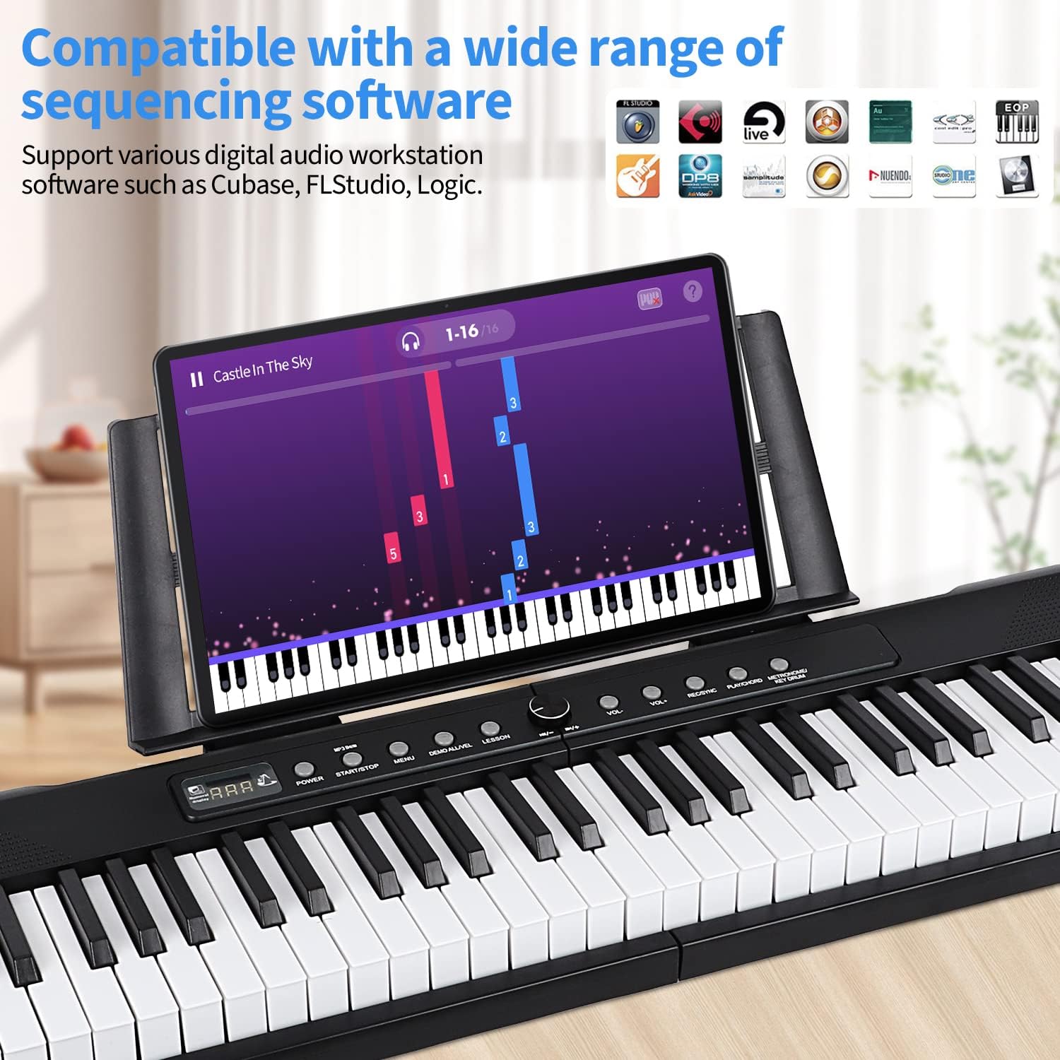 88 Key Piano Keyboard, Semi Weighted Electronic Digital Piano with Music Stand, Power Supply, Sustain Pedal, Bluetooth, Stand, MIDI, for Beginner Professional at Home, Stage