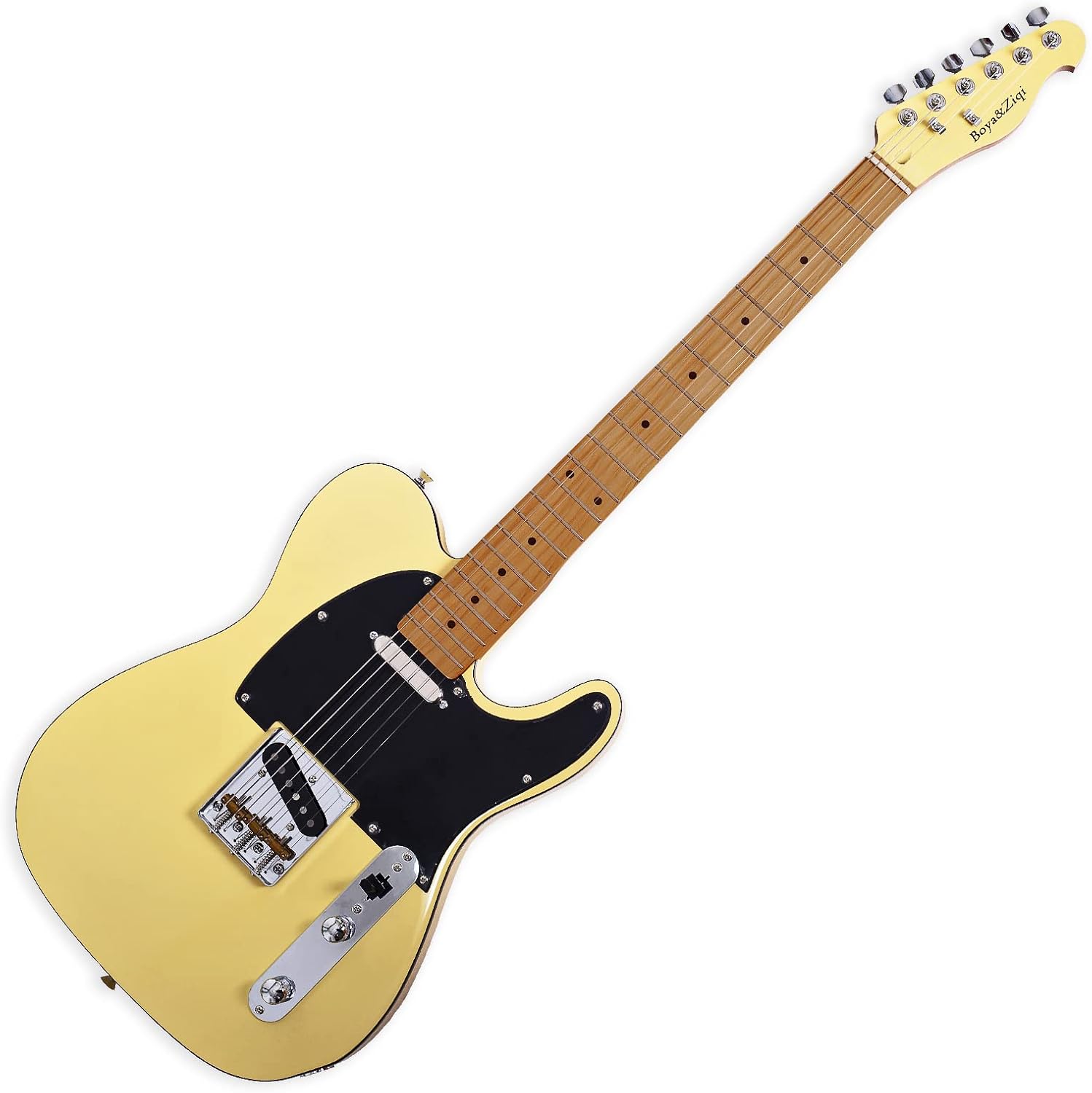 Boya&Ziqi BZT-098 Solid Body Electric Guitar, 22 Hand Polished Stainless Steel Frets, Roasted Maple Neck, Alder Body, S-S Pickups, Vintage Yellow
