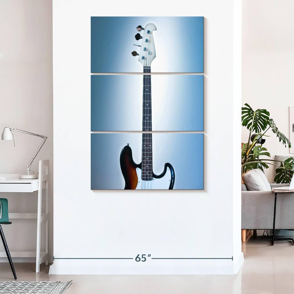 ElephantStock - Cool Bass Guitar Wall Art - Vertical Multi Panel Canvas - 3 Piece Living Room Wall Decor - Photography Music Multi Piece Wall Art - Brown And Blue Decor - 48