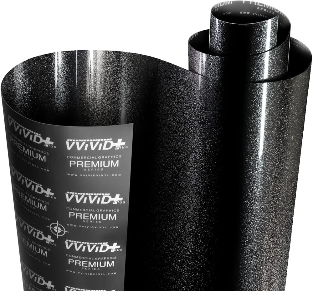 VViViD+ Ultra Gloss Metallic Premium Vinyl Car Wrap Film (100ft x 5ft, Gloss Heavy Metal Black)