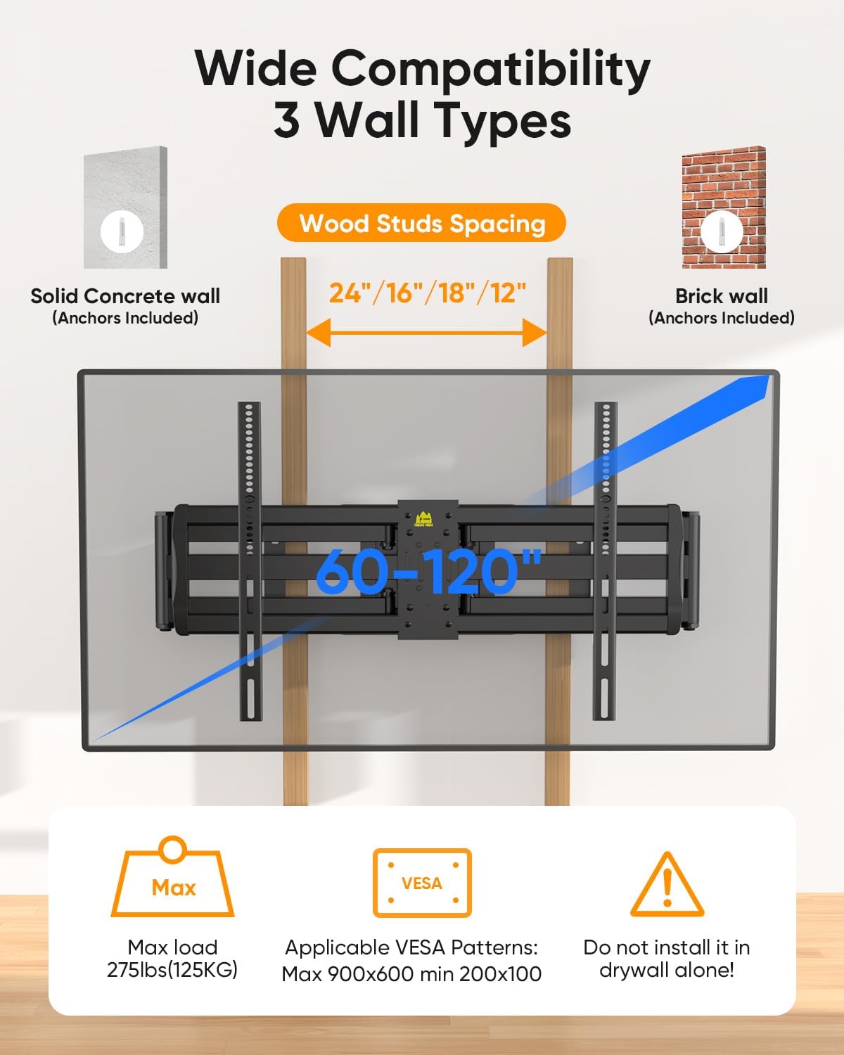 FORGING MOUNT Heavy Duty XXL Full Motion TV Wall Mount for 55-120 inch Extra Large TVs 98