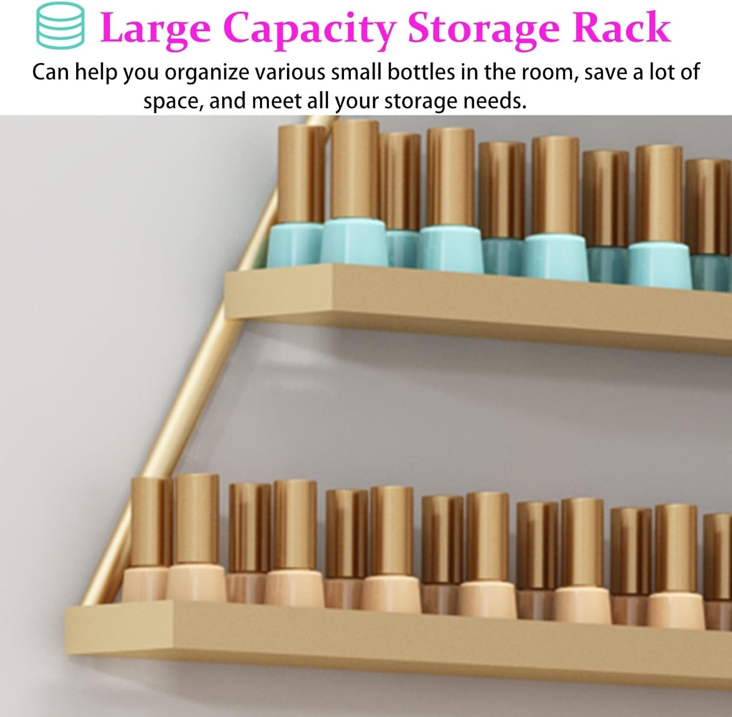 Wall Shelves Floating Shelves Gold Nail Polish Rack Wall Mount, Triangular Metal Essential Oil Organizers Nail Polish Holder, Versatility Paint Racks for Home Spa Salon (Color : Set A)
