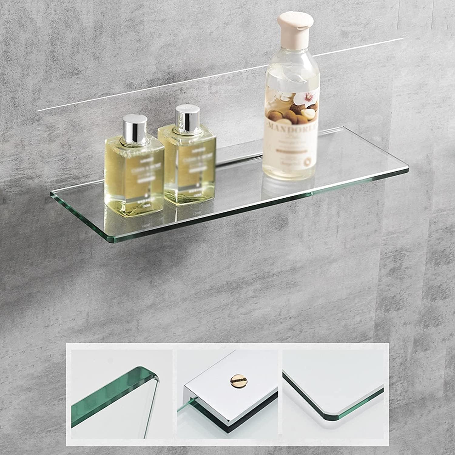 IOCCIOBB Bathroom Glass Shelf Tempered Glass Shelf, Glass Bathroom Shelf with 8MM Thick Glass Wall Mount, Rectangular Brass Finish Bracket (Size : 18cm)