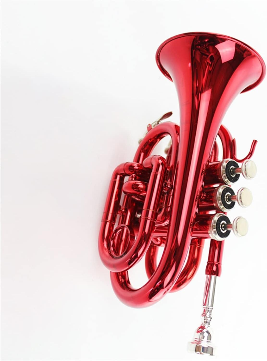 TSTS B Flat Pocket Trumpet Instrument Color Lacquered Brass Gold Key Beginner Instrument Music Instrument Pocket Trumpet Beginners (Color : 02)