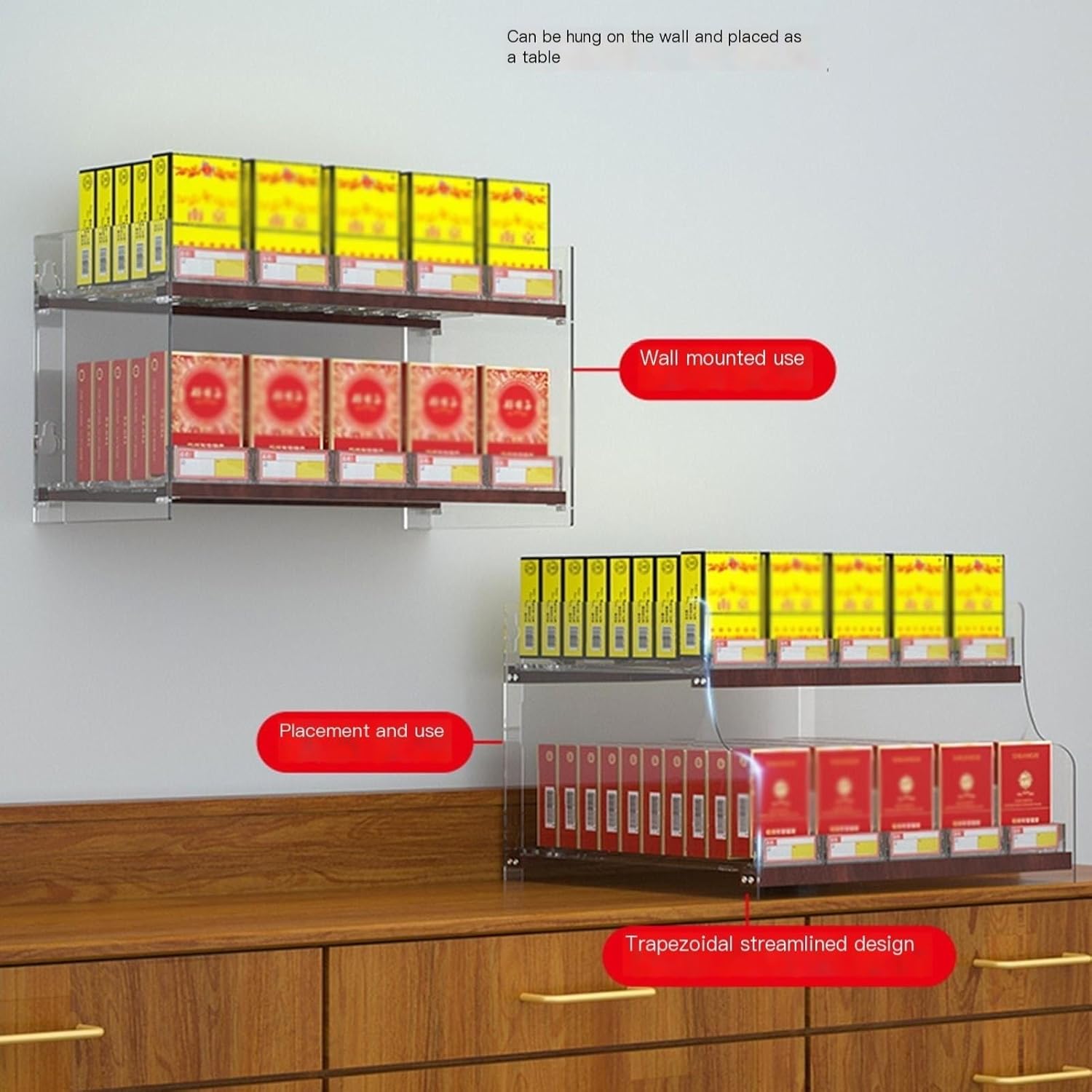 Acrylic Automatic Tobacco Display Rack Pushers - Clear 3-Layer Cigarette Box Holder for Convenience Stores, Gas Stations, Retail Shops - Efficient Auto-Push System for Cigar Products