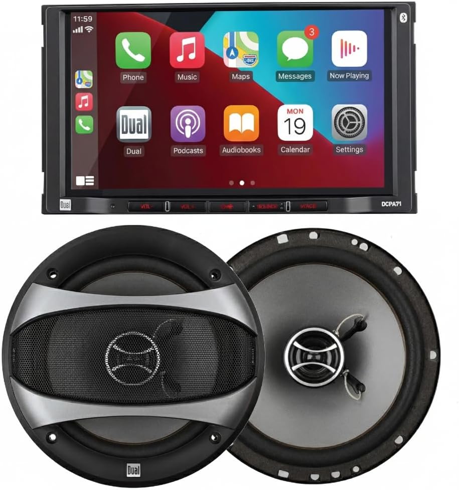 Dual Electronics DCPA71 7-inch Certified Apple Carplay Android Auto Car Stereo with D65SP 2-Way 6.5 inch Speakers Bundle