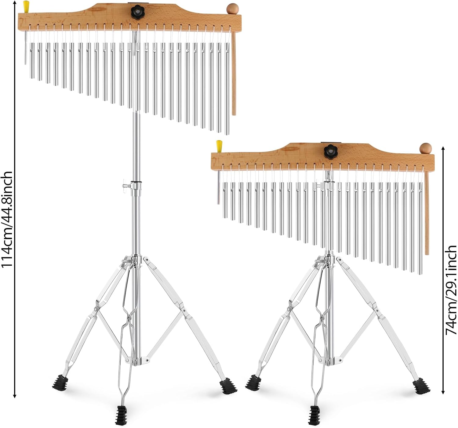 EASTROCK 25 Note Chimes Musical Instruments Percussion Instrument Single-row Chime Bar Chimes Percussion Height-Adjustable Stand Silver