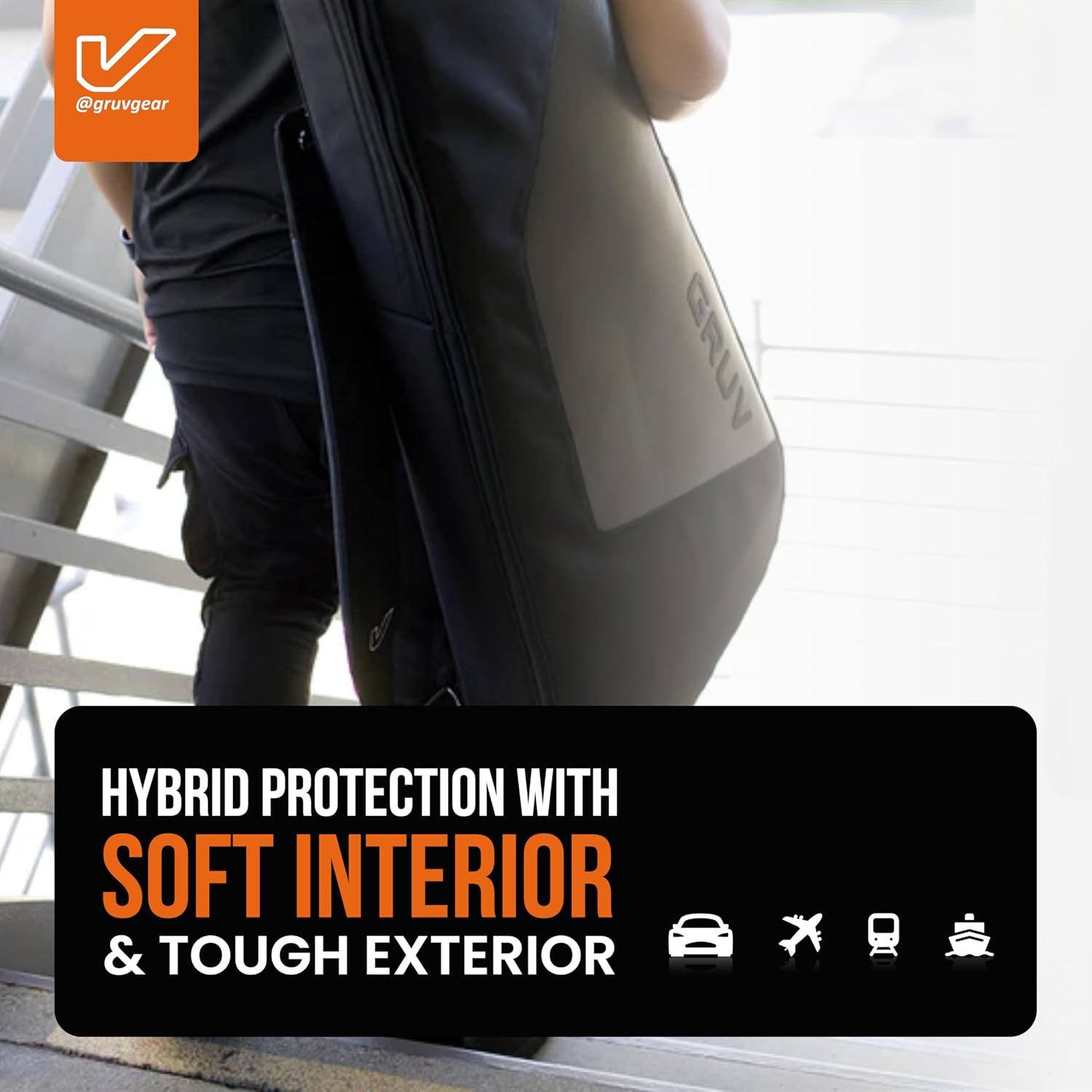 Gruv Gear GigBlade 3 Hybrid Side Carry Electric Guitar Travel Bag with Padded Interior, Large Zippered Pockets, Water Repellent Fabric & Removable Neck Brace - Gig Bag with Global Recovery Tag - Black