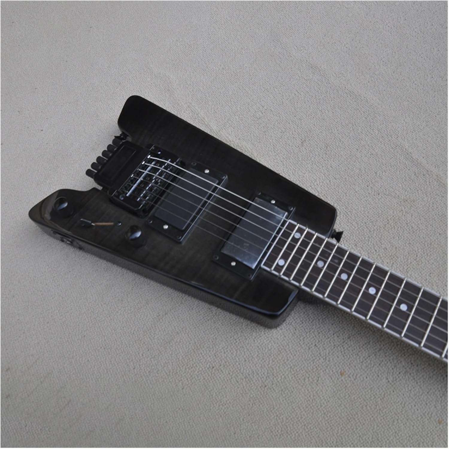 Headless Electric Guitar Black 39 Inches Headless Electric Guitar with Flame Maple Veneer 24 Frets