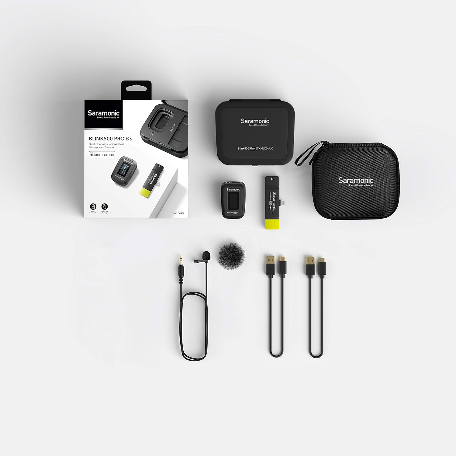 Saramonic Advanced 2.4GHz Wireless Clip-On Microphone System with Lavalier & Dual-Channel Lightning Receiver for Apple iPhone & iPad (BLINK500PROB3)