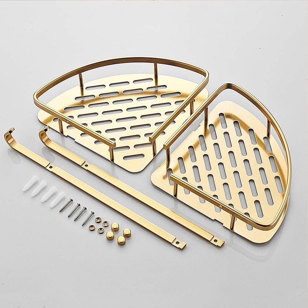 Exquisite Bathroom Shelves Corner Shelf for Shower Wall Mount, 2 Tiers Shower Caddy Corner Shelf Organizer with Hooks, No Drilling Bathroom Bathtub Shower Caddy Holder Corner Rack Stainless SteelGold