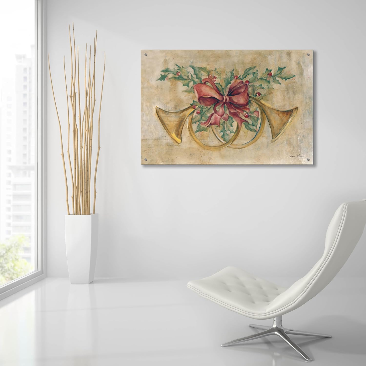 Epic Art 'Holiday French Horns' by Cheri Blum Acrylic Glass Wall Art, 36
